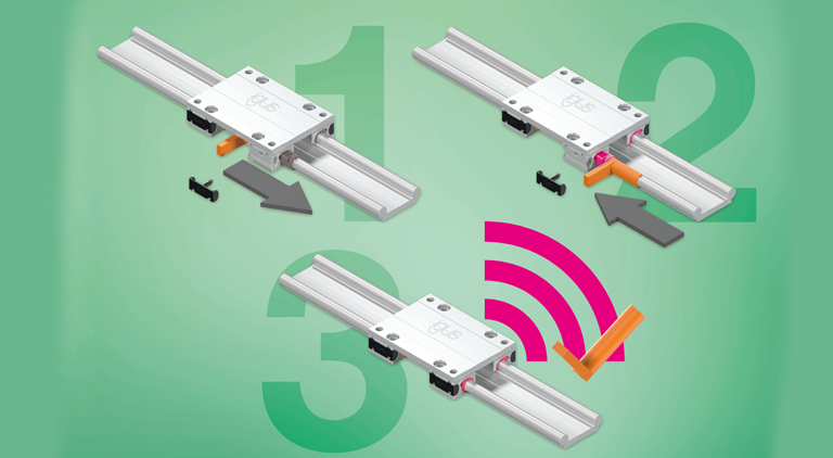 Smart plastics linear guide for wear monitoring of liners